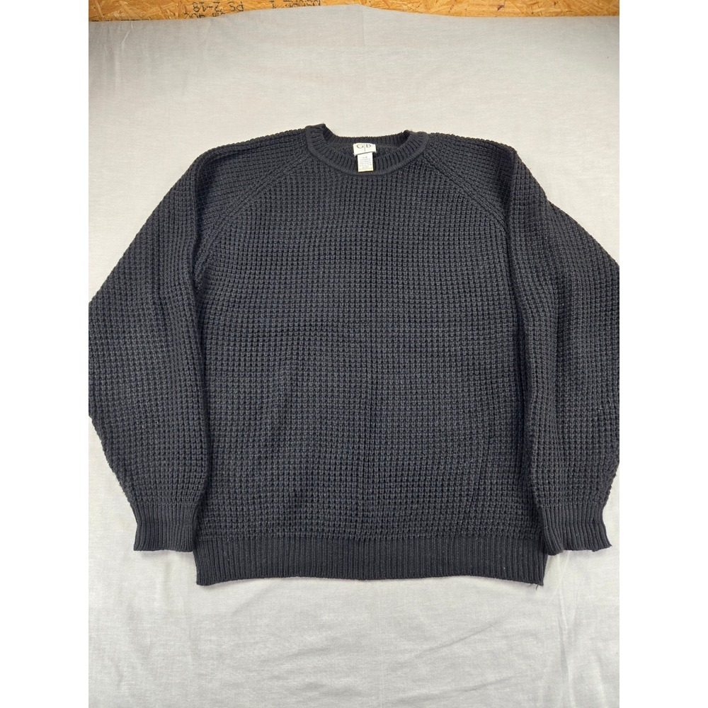 Vintage Geoffrey Beene Mens Black Waffle Knit Crewneck Raglan Sweater Size Large